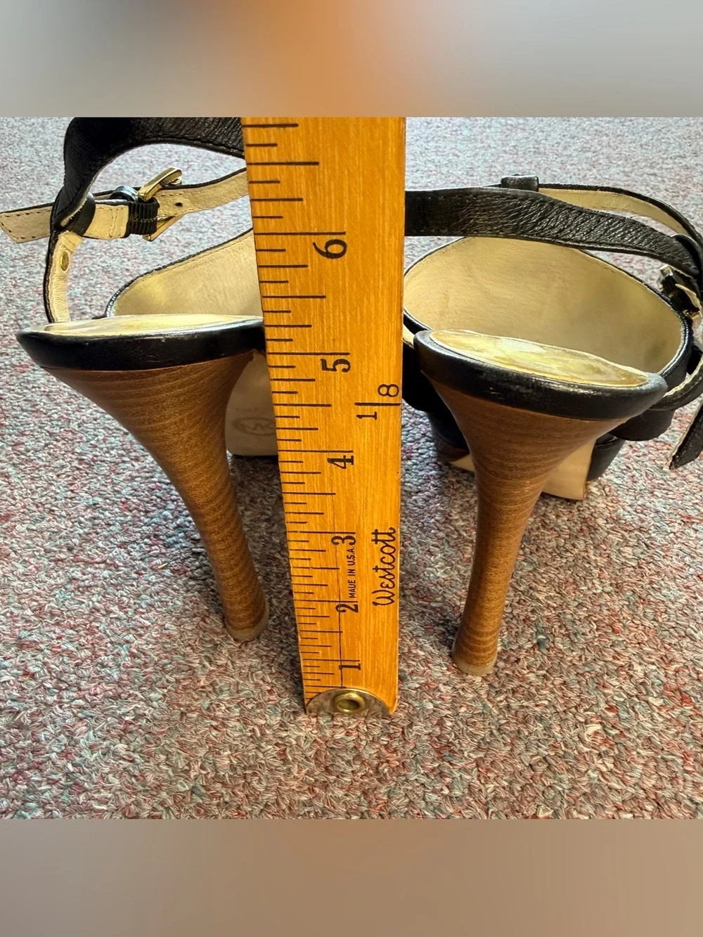 Michael Kors Black Open-Toe Slingback Heels with Gold Logo